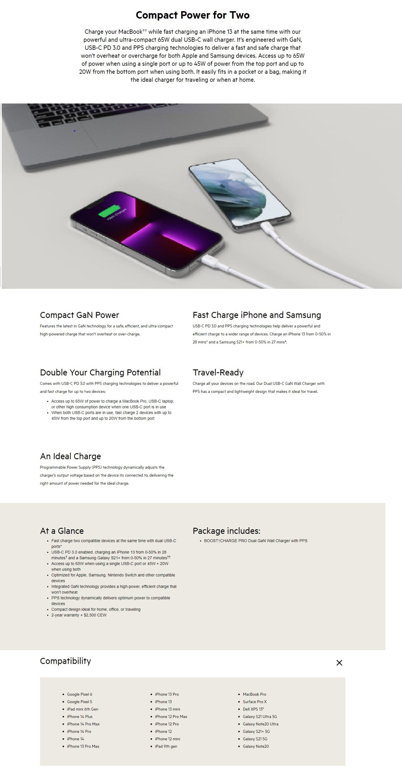 Belkin BoostCharge Pro Dual USB-C GaN Wall/Laptop Charger with PPS 65W - White(W image 3