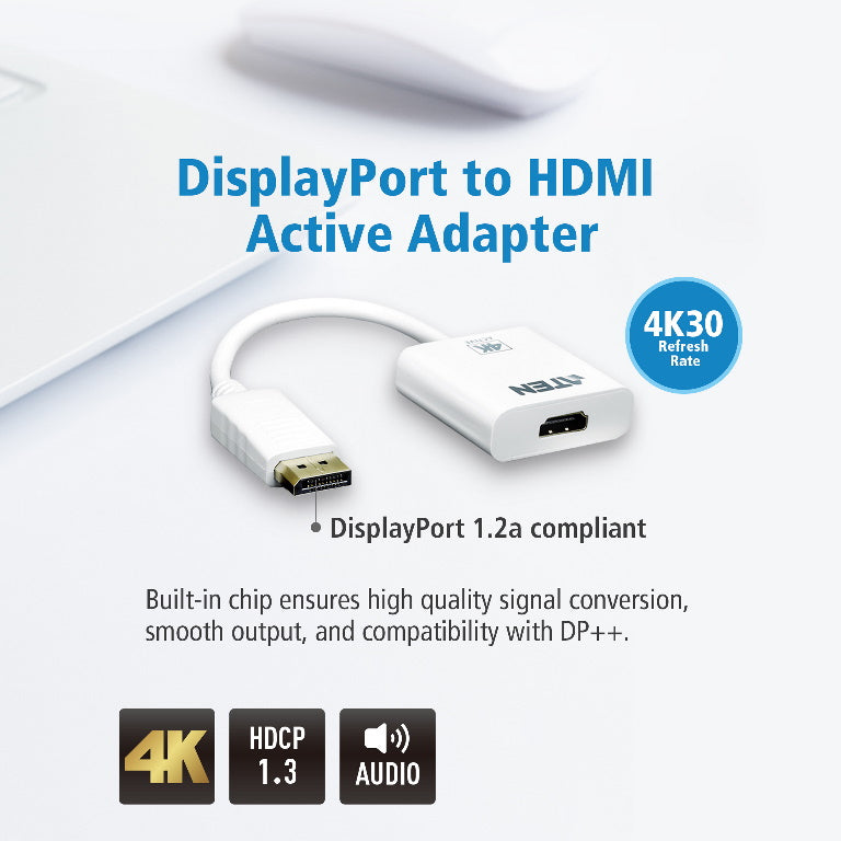 Aten 4K DisplayPort to HDMI Active Adapter, Supports VGA, SVGA, XGA, SXGA, UXGA, image 0