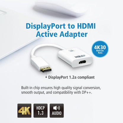 Aten 4K DisplayPort to HDMI Active Adapter, Supports VGA, SVGA, XGA, SXGA, UXGA, image 0