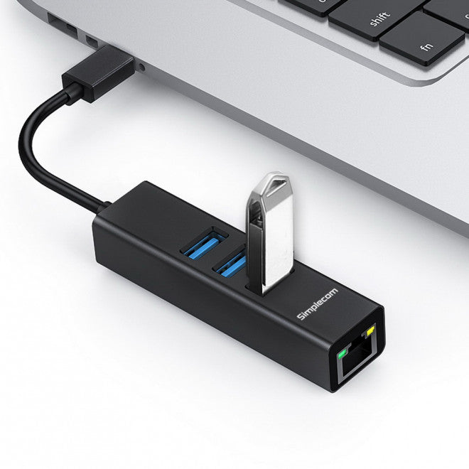 Simplecom CHN421 Black Aluminium USB-C to 3 Port USB HUB with Gigabit Ethernet A image 3