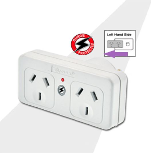 Sansai Surged Protected Double Adaptor Left Side Active Indicator 10A 240V AC image 0