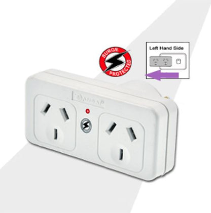 Sansai Surged Protected Double Adaptor Left Side Active Indicator 10A 240V AC image 0