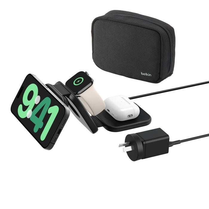 Belkin BoostcCharge Pro 3-in-1 Magnetic Wireless Travel Pad 15W With Qi2 - Black image 0