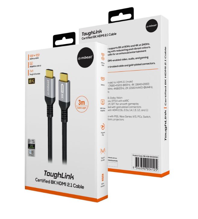 mbeat Tough Link 3m Certified 8K HDMI Cable - Space Grey HDMI 2.1 (male) to HDMI image 3