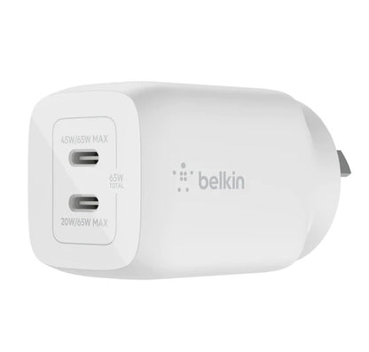 Belkin BoostCharge Pro Dual USB-C GaN Wall/Laptop Charger with PPS 65W - White(W image 1