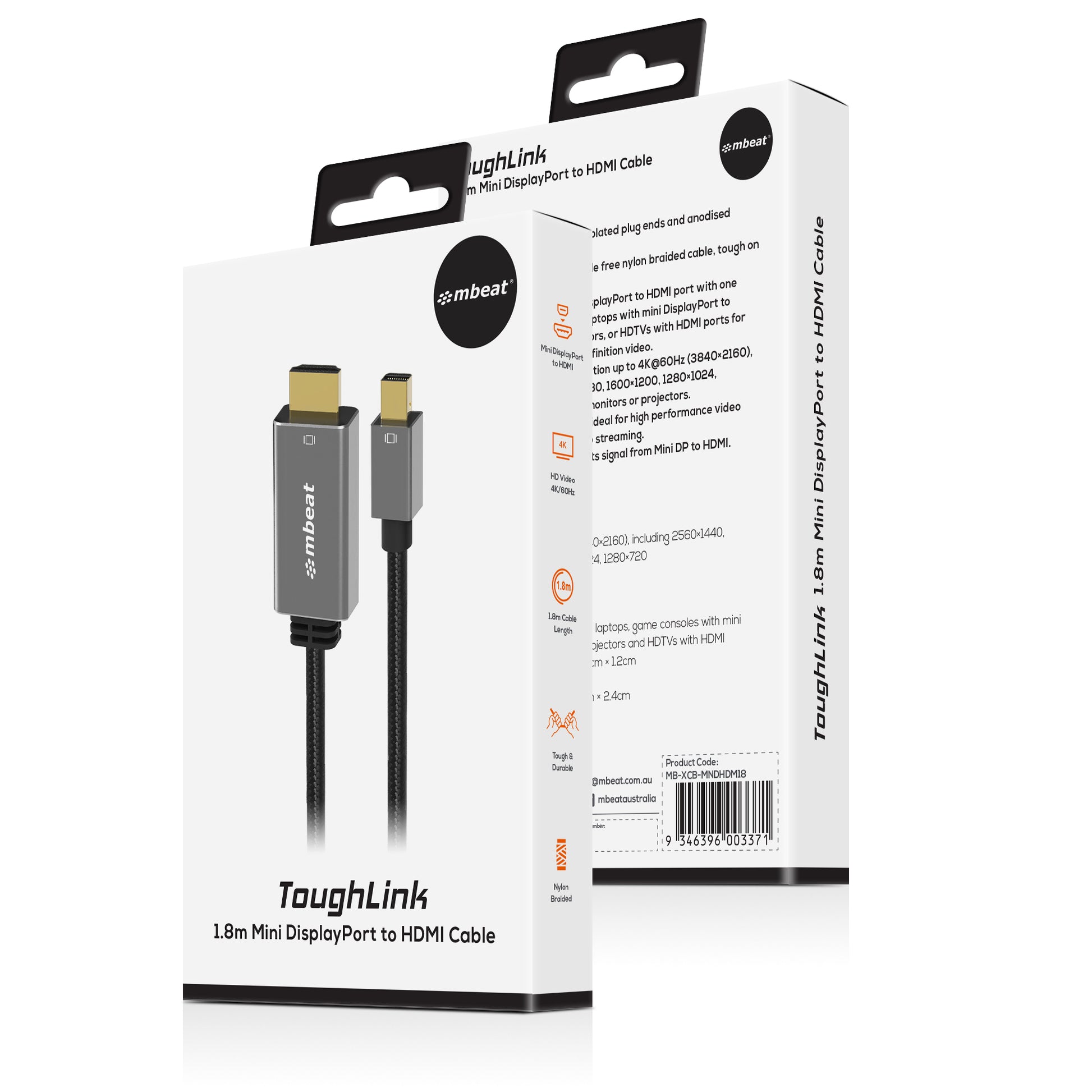 mbeat 'Tough Link' 1.8m Mini DisplayPort to HDMI Cable - Space Grey image 3