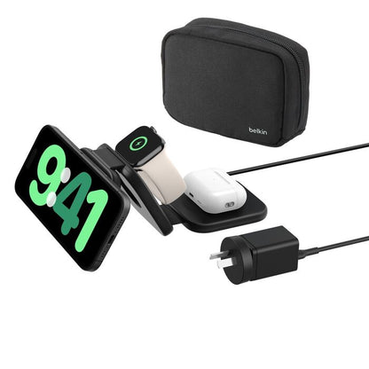 Belkin BoostcCharge Pro 3-in-1 Magnetic Wireless Travel Pad 15W With Qi2 - Black image 3