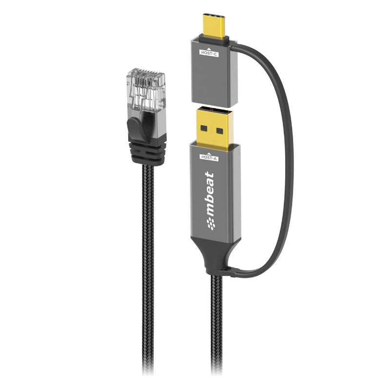 mbeat Tough Link 3m USB & USB-C to RJ45 Ethernet Cable - Space Grey image 0