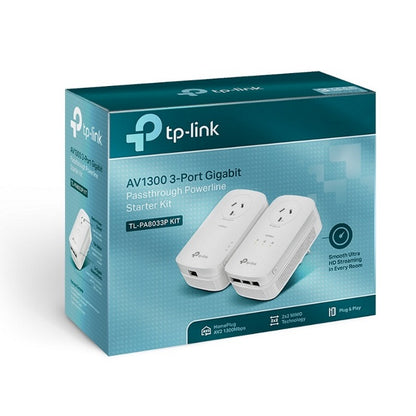 TP-Link TL-PA8033P KIT AV1300 3-Port Gigabit Passthrough Powerline Starter Kit image 1