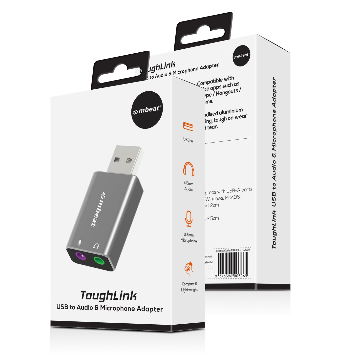 mbeat Elite USB to 3.5mm Audio and Microphone Adapter - Add Headphone Audio Jack image 3