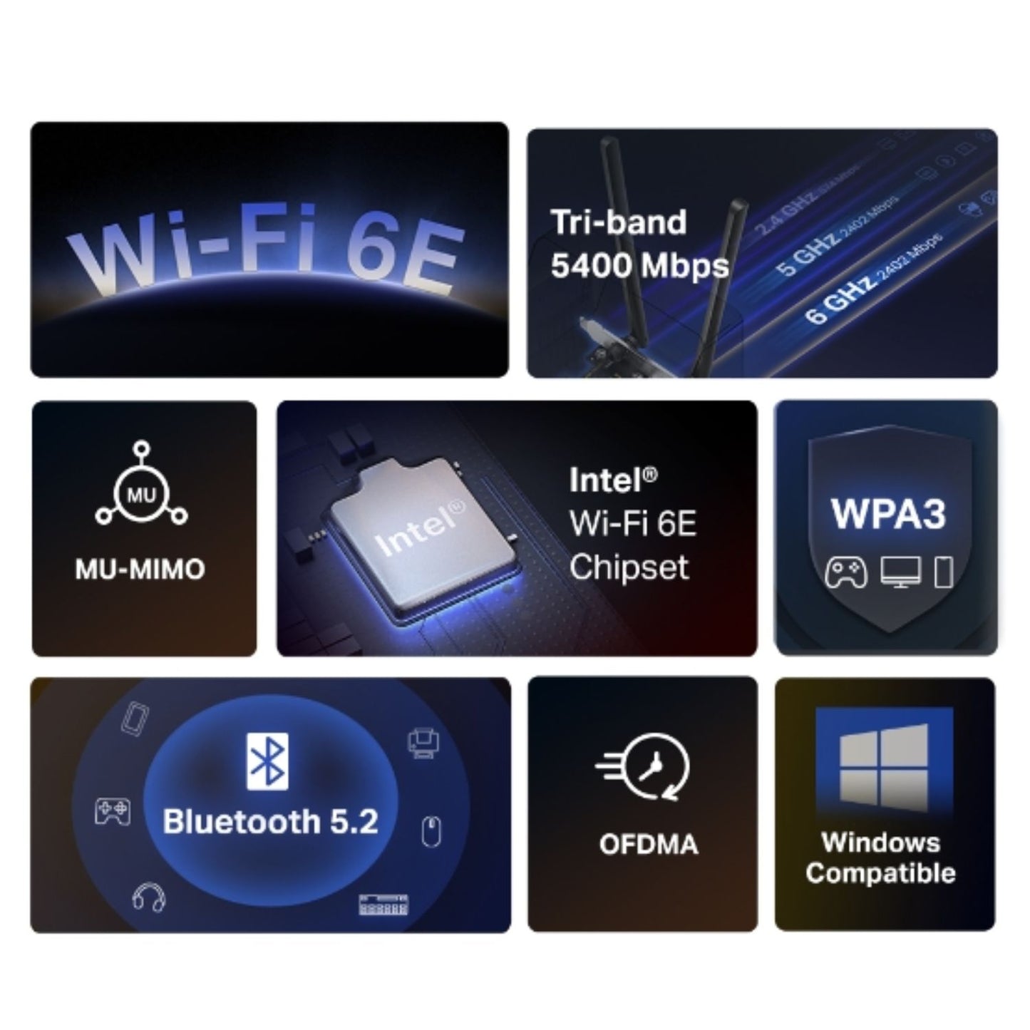 Mercusys MA86XE AXE5400 Wi-Fi 6E Bluetooth 5.2 PCIe Adapter, 2402Mbps @6GHz,2402 image 1
