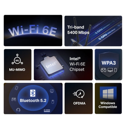 Mercusys MA86XE AXE5400 Wi-Fi 6E Bluetooth 5.2 PCIe Adapter, 2402Mbps @6GHz,2402 image 1