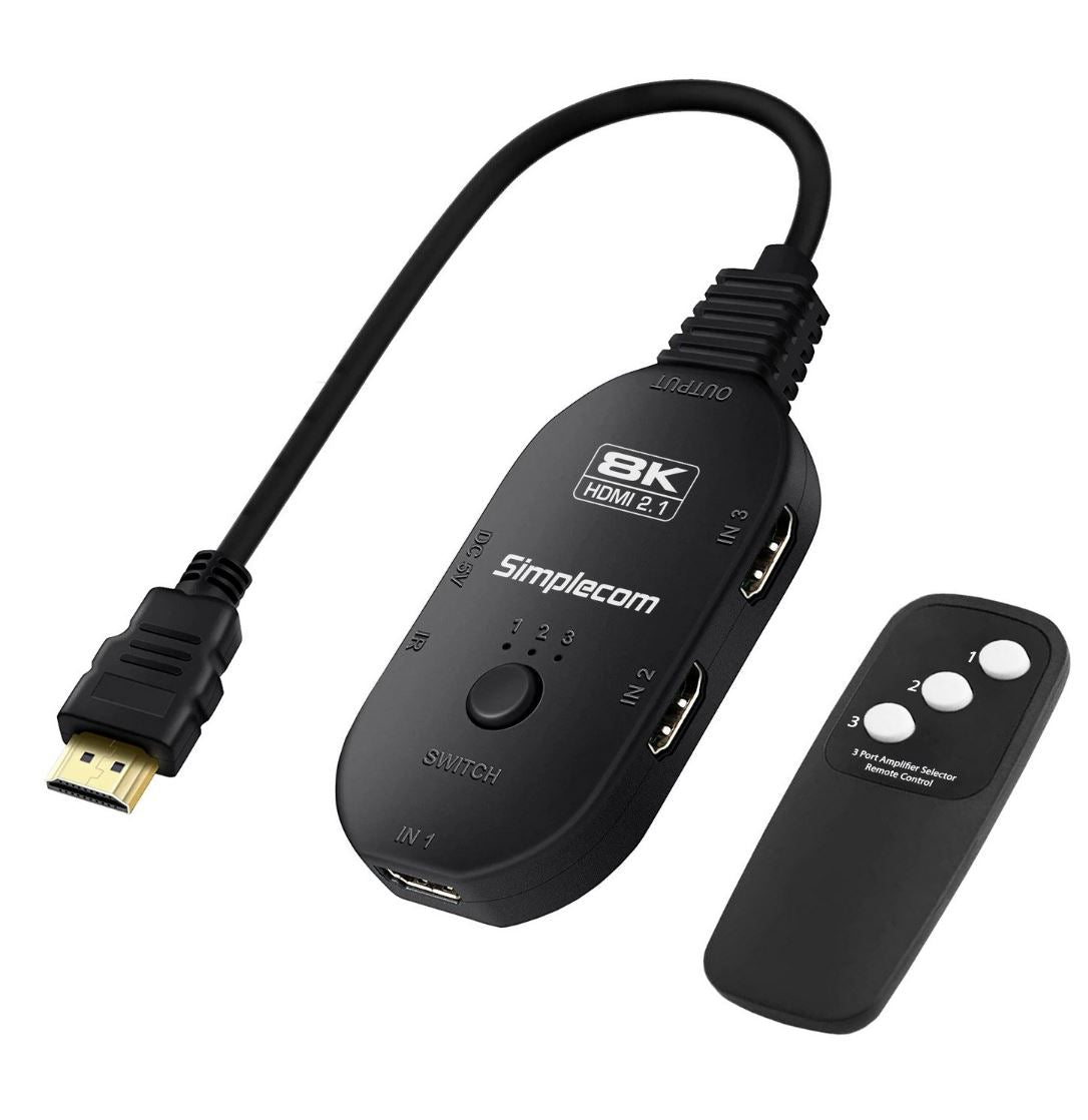 Simplecom CM353 3-Port HDMI 2.1 Switch 3 IN 1 OUT Splitter HDCP 2.3 8K@60Hz image 0