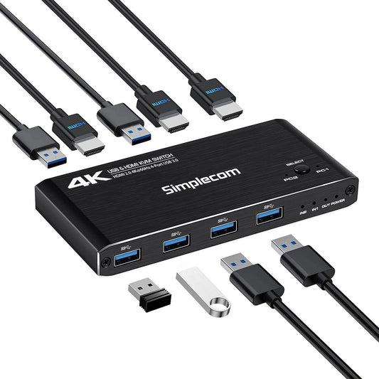 Simplecom KM420 2-Port HDMI KVM Switch HDMI 2.0 4K@60Hz 4-Port USB 3.0 Hub 5Gbps image 1