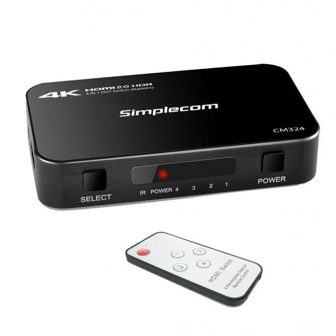 Simplecom CM324 4 Way HDMI 2.0 Switch 4 IN 1 OUT Ultra HD 4K 60Hz HDR HDCP 2.2 image 0
