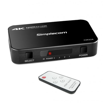 Simplecom CM324 4 Way HDMI 2.0 Switch 4 IN 1 OUT Ultra HD 4K 60Hz HDR HDCP 2.2 image 0