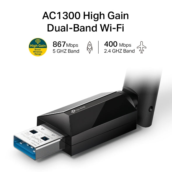 TP-Link Archer T3U Plus AC1300 High Gain Wi-Fi Dual Band USB Adapter,  867Mbps image 2