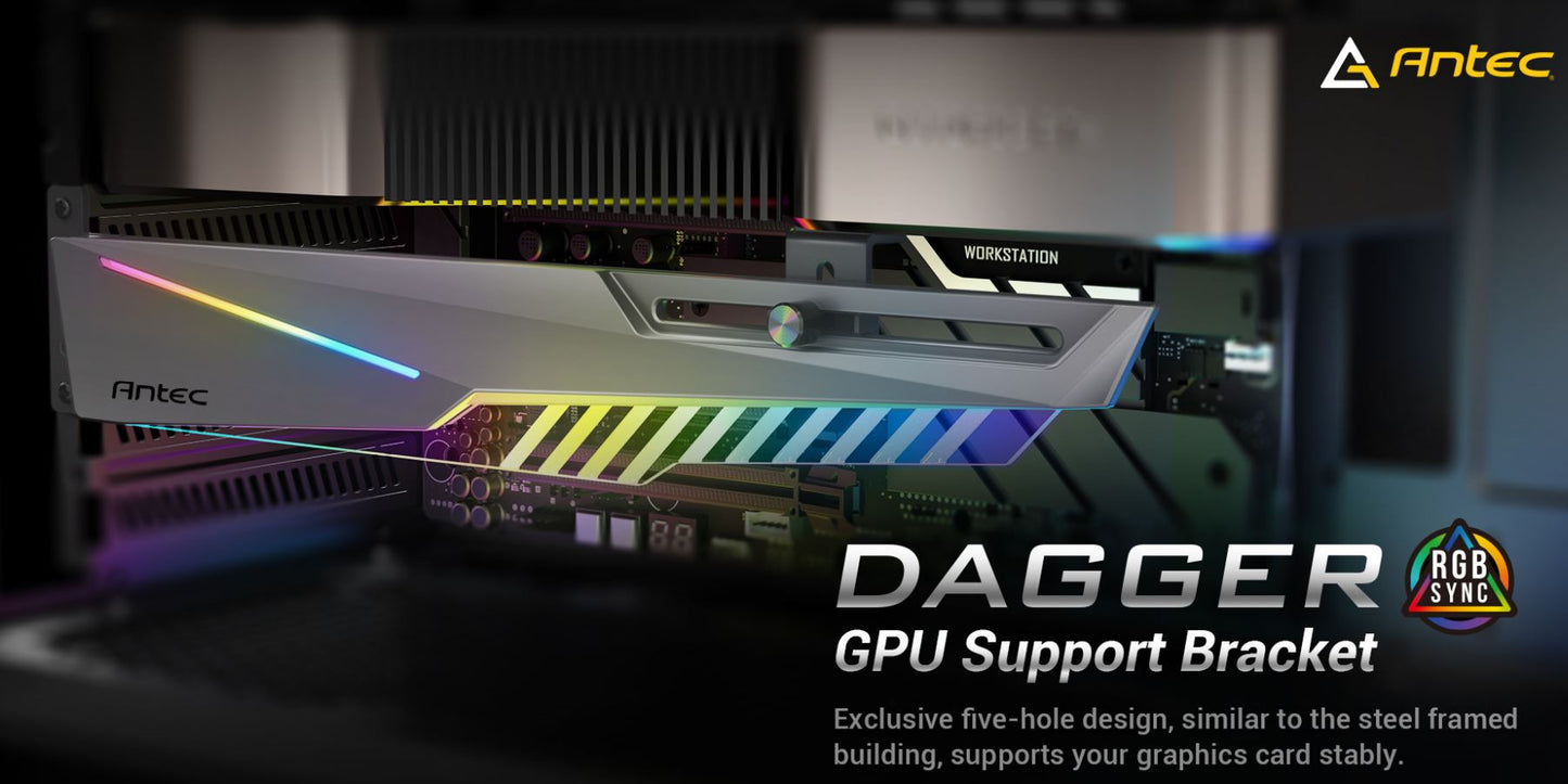 Antec GPU Bracket Dagger Black ARGB 5V 3-Pin.  5 holes. Horizontal Mount GPU 170