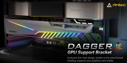 Antec GPU Bracket Dagger Black ARGB 5V 3-Pin.  5 holes. Horizontal Mount GPU 170