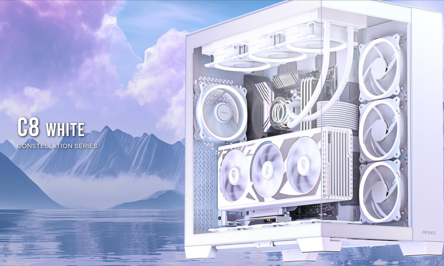 Antec C8 E-ATX, mATX, ITX, Seamless Edge View Front and Side, USB-C, 4mm Tempere