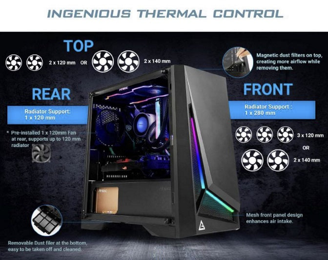 Antec DP301M mATX, ARGB Front LED, Tempered Glass, Up to 6x 120mm Fans, preinsta