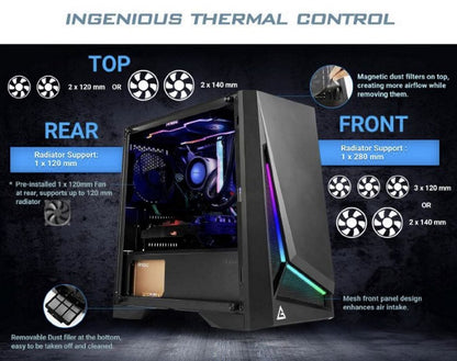 Antec DP301M mATX, ARGB Front LED, Tempered Glass, Up to 6x 120mm Fans, preinsta