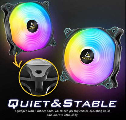 Antec F12 Racing ARGB 3 Pack w/ ARGB and PWM Controller. Full Spectrum ARGB lighting and efficient cooling. Visual appealing 120mm x 3 Case Fan.(LS)