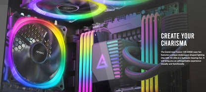 Antec Fusion 3x 120mm ARGB PWM HB Fan + ARGB Controller, 57.93 CFM, AP 2.11, Noise Level 31.21. Woven Cable, PMW Daisy Chain design, 3 Yrs Wty(LS)