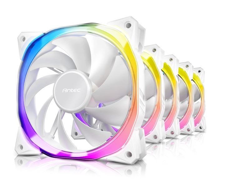 Antec Fusion 5x 120mm ARGB PWM HB white Fans + ARGB Controller, 57.93 CFM, AP 2.11, Noise Level 31.21. Woven Cable, PMW Daisy Chain design(LS)