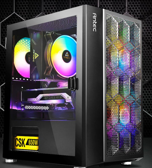 Antec NX200M RGB - Black, Mini Tower, Micro-ATX/ITX, Tempered Glass, 3× RGB Fans, 240mm Radiator, 275mm GPU, 1Yr Wty