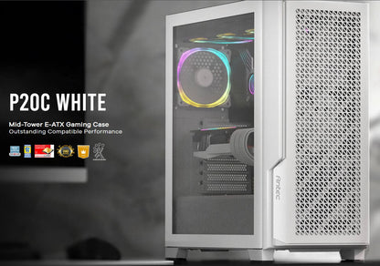 Antec P20C White, ATX, E-ATX, ATX, USB-C, Cable management , 4x HDD or SSD , 375