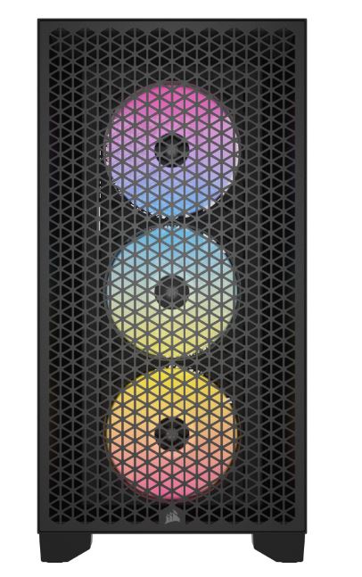 Corsair 3000D RGB AIRFLOW Mid-Tower PC Case - Black, ATX, 360 GPU, 170 CPU cooler, 220 PSU, 3x AR120 RGB, 2x USB-A 3.2 Gen 1