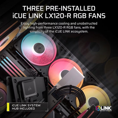 Corsair 3500X LX-R RGB iCUE LINK Mid-Tower PC Case - Black, E-ATX, Side 360mm Rad, Glass Panels, USB-C, RS ARGB Fans, 425mm GPU, iCUE LINK Ready