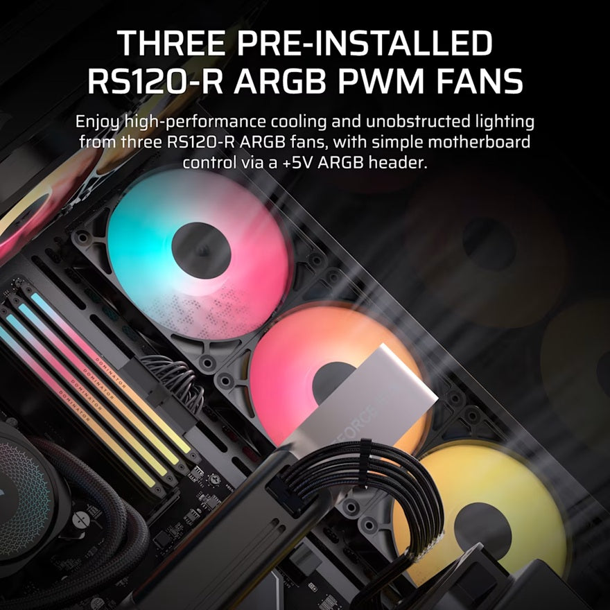 Corsair 3500X RS-R ARGB Mid-Tower PC Case - Black, E-ATX Support, Side 360mm Rad, Tempered Glass, USB-C, 2x SSD, 2x HDD, 425mm GPU, RS ARGB Fans