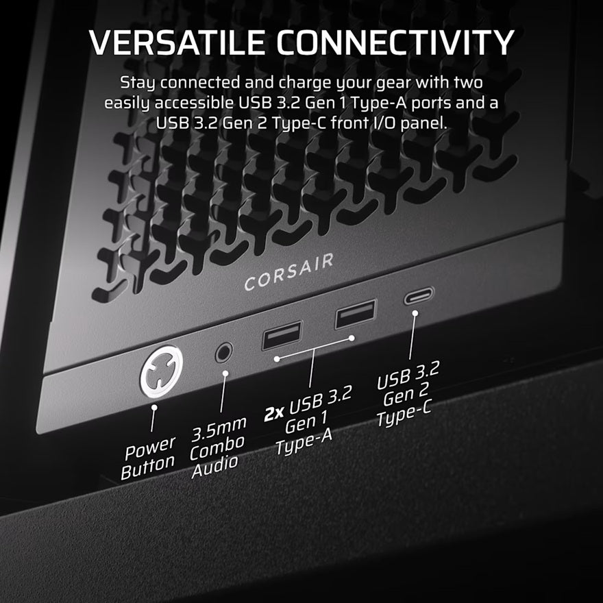 Corsair FRAME 4000D Modular Mid-Tower PC Case - Black, ATX, 430mm GPU, 170mm CPU cooler, 360mm rad, 1x HD Audio, 1x USB-C 3.2 Gen 2