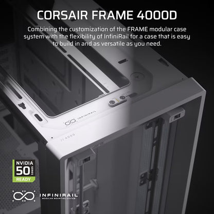 Corsair FRAME 4000D Modular Mid-Tower PC Case - White, ATX, 430mm GPU, 170mm CPU cooler, 360mm rad, 1x HD Audio, 1x USB-C 3.2 Gen 2