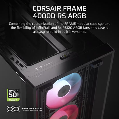 Corsair FRAME 4000D RS ARGB Modular Mid-Tower PC Case - Black, ATX, 430mm GPU, 170mm CPU cooler, 220mm PSU, 360mm rad, 1x USB-C 3.2 Gen2