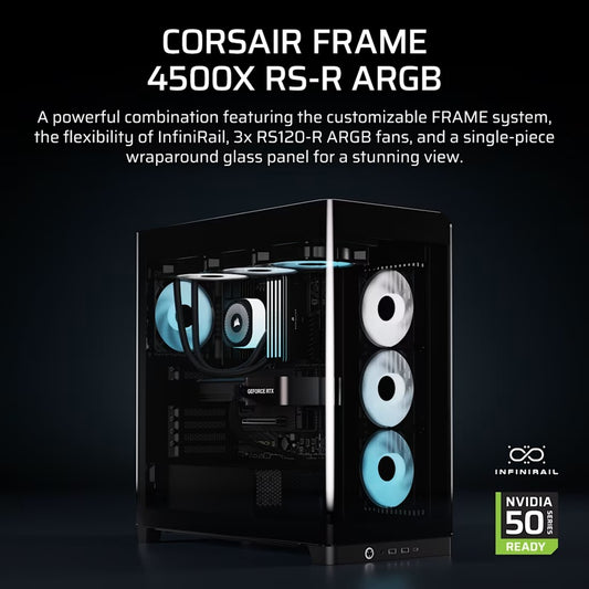 Corsair FRAME 4500X RS-R ARGB Panoramic Glass Mid-Tower PC Case - Black, 478x499x246mm, E-ATX, 460mm GPU, 185mm CPU, USB-C, ARGB, 360mm rad, 11.58kg