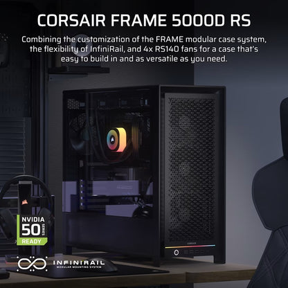 Corsair FRAME 5000D RS HIGH-AIRFLOW MID-TOWER PC CASE - BLACK, ATX, 450mm GPU, 175mm CPU cooler, 360mm rad, 4x RS140, 1x USB-C 3.2 Gen2