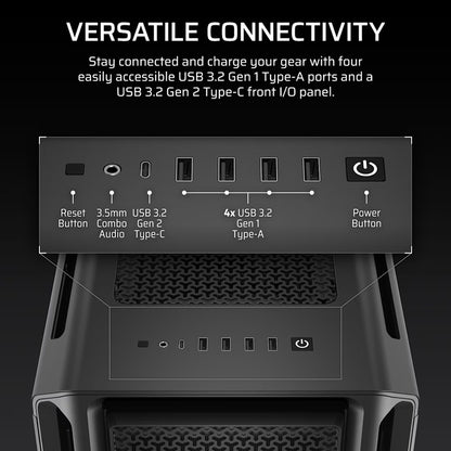 Corsair 5000T Mid-Tower High-Performance PC Case - Black, ATX, 450mm GPU, 250mm PSU, 170mm CPU cooler, 360mm rad, 1x USB-C 3.2 Gen2