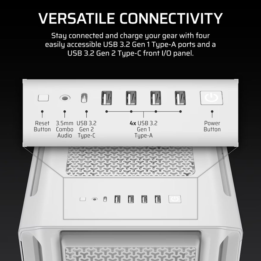 Corsair 5000T Mid-Tower High-Performance PC Case - White, ATX, 450mm GPU, 250mm PSU, 170mm CPU cooler, 360mm rad, 1x USB-C 3.2 Gen 2