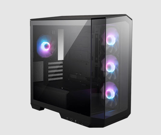 MSI MAG PANO 100R PZ BLACK Mid Tower, 2 x USB 5Gbps , 1x USB C 20Gbps, 1 x Audio-Out / Mic,, 3x 2.5', 2x 3.5',