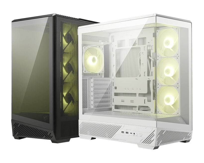 MSI MAG PANO 130R PZ -WHITE â€“ ATX/mATX/ITX, 400mm GPU, 165mm CPU, 7 slots, 6Ã—120mm, 360 rad top/side, 2Ã—USB-A, 1Ã—USB-C 20Gbps, 460Ã—232Ã—490mm, 8.37kg