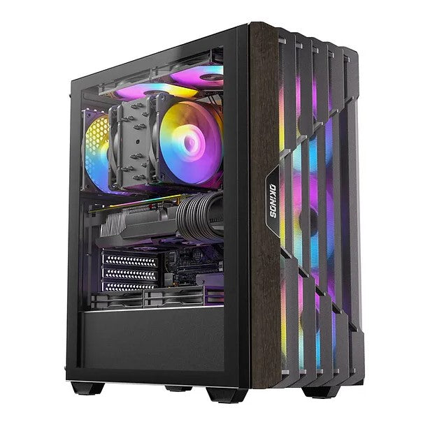 OKINOS Cypress P5 ARGB Oak Wood Trim ATX, 4x120mm ARGB Non-PWM Fans Pre-Installe