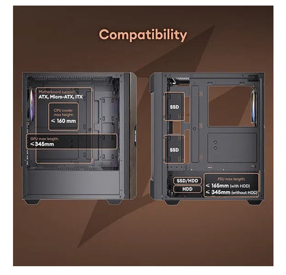 OKINOS Cypress P5 ARGB Oak Wood Trim ATX, 4x120mm ARGB Non-PWM Fans Pre-Installe