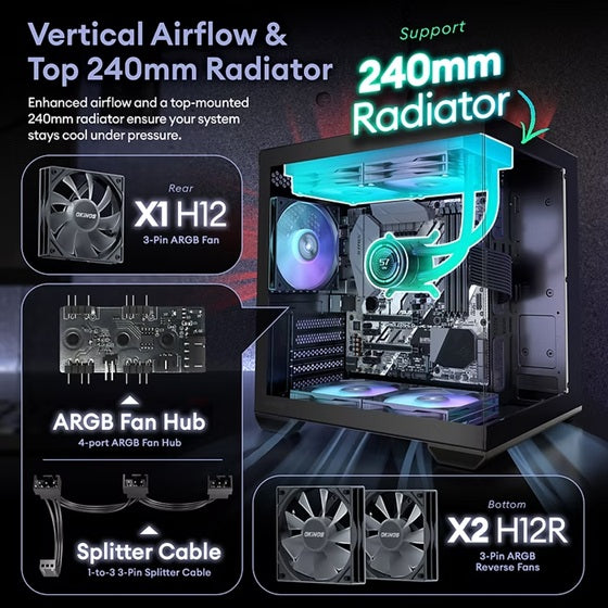 OKINOS Mirage 4 mATX ARGB Case, ARGB controller, 4x ARGB Fans. Ultimate thermal,