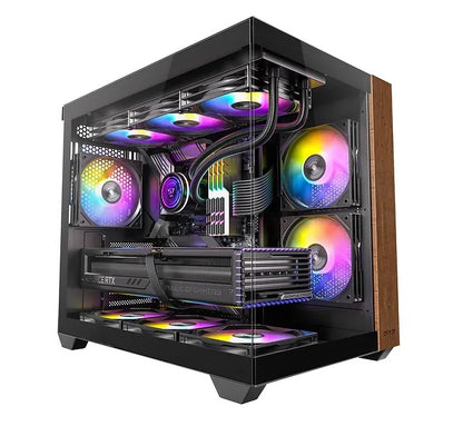 OKINOS M6 ARGB ATX Genuine Walnut Wood, Panoramic View, Type-C, 4 x120mm ARGB &