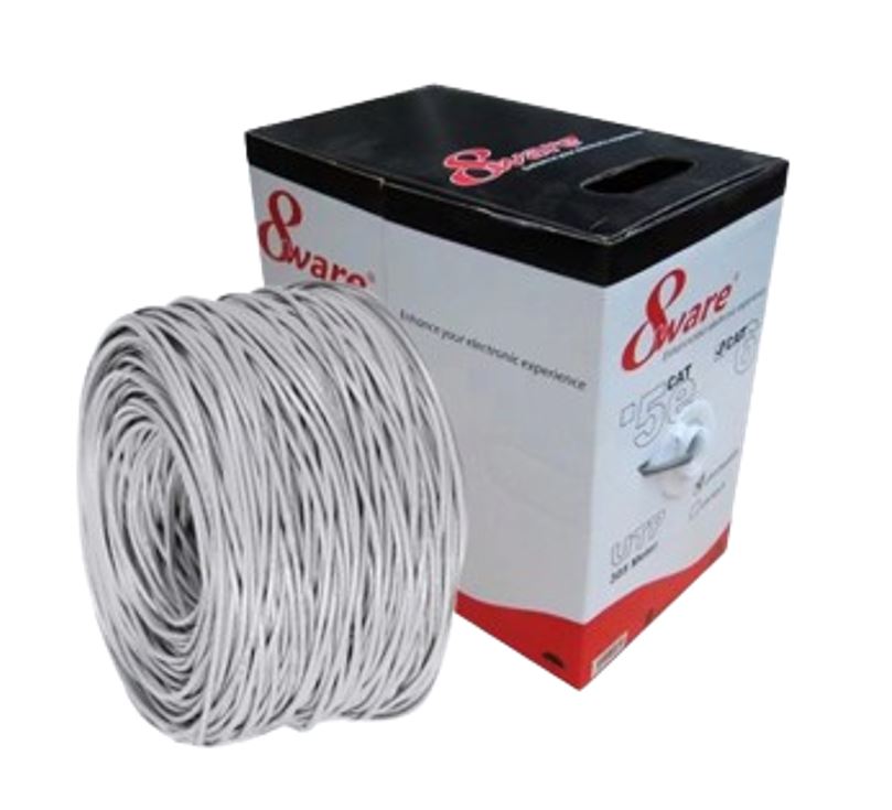 8Ware CAT5e Solid Copper Cable Roll 100m with Dispenser — 24AWG, 4 Pairs, Blue