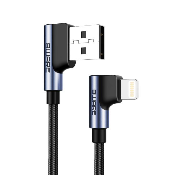 8Ware Premium 1m Apple Certified 90 Degree Angle USB A  to Lightning Data Sync Fast Charging Cable for iPhone 12 X XS XR Max 8 iPad Air Retail ~CB8W-I
