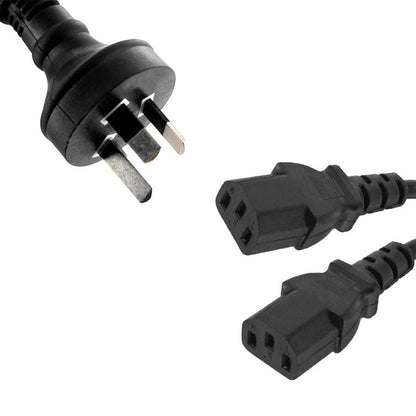 8ware 1m 10amp Y Split Power Cable with AU/NZ 3-pin Male Plug 2xIEC F C13 Socket
